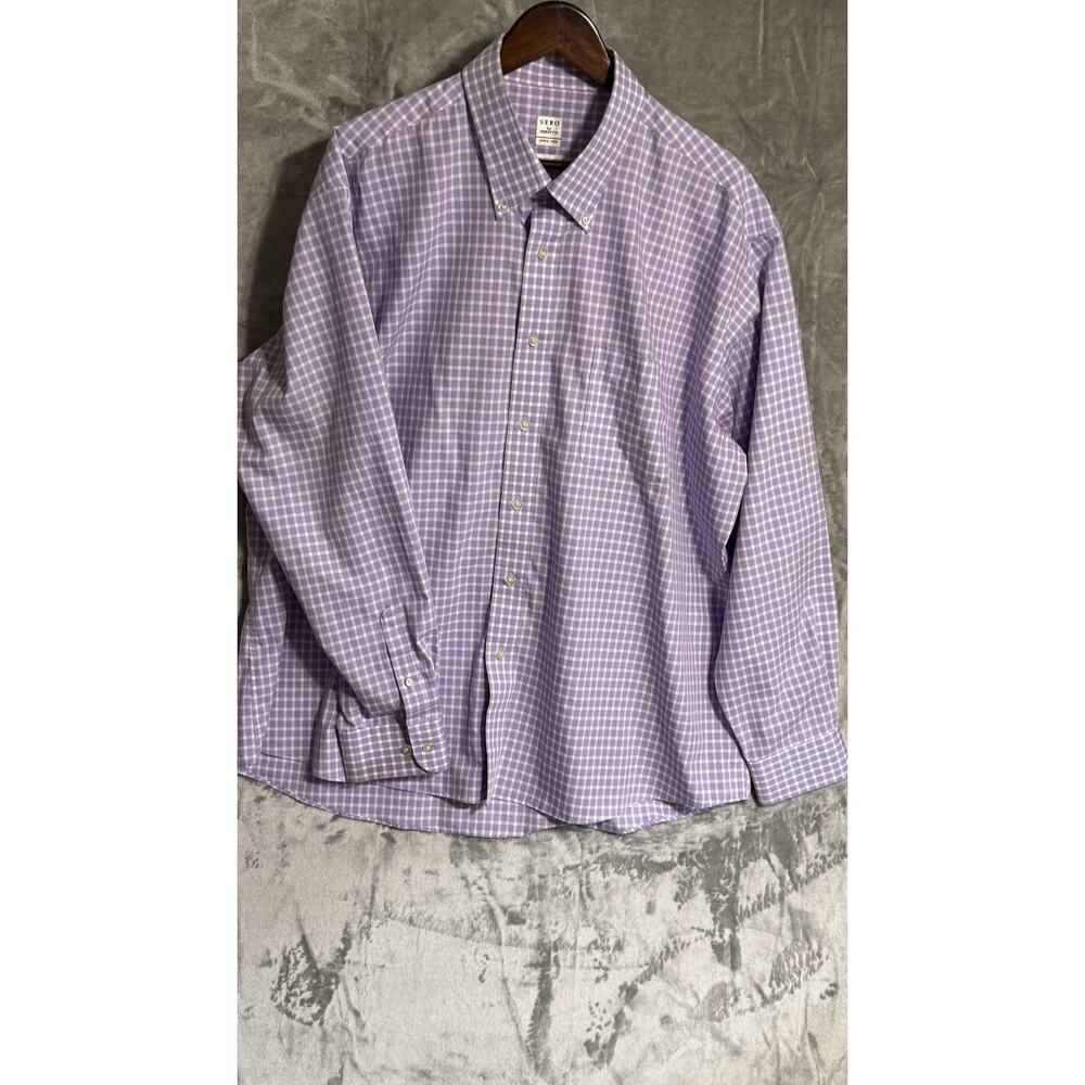 Sero By Forsyth Mens 2XL Purple Check Button Down Shirt No Iron Tailored Fit